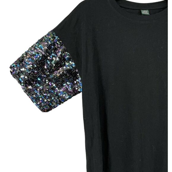 Black Iridescent Sequin Short Sleeve Top Drop Shoulder Womens Size S Wild Fable - Picture 4 of 8